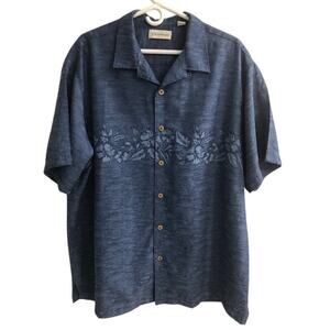 Caribbean Men's Blue Short Sleeve Shirt - Size XL Tropical Leaf Design